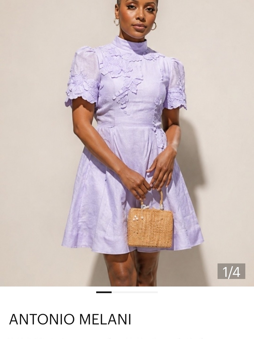 ANTONIO MELANI Lilac Lace-Applique High-Neck Fit & Flare Dress